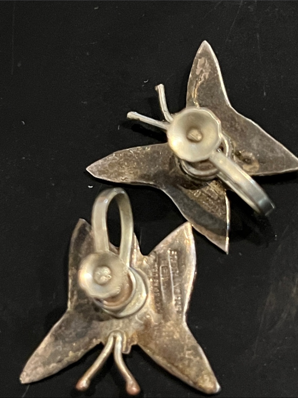 Vintage Sterling Silver Abalone Butterfly Screw Back Earrings - Picture 4 of 9